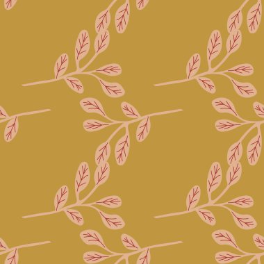 Yaprakları pürüzsüz olan basit dallar. Sonsuz organik arka plan. Dekoratif orman yaprağı sonsuz duvar kağıdı. Kumaş, tekstil baskısı, ambalaj, kapak tasarımı. Vektör illüstrasyonu.