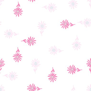 Dekoratif basit papatya çiçeği deseni. Basit, bitmeyen çiçek arkaplanı. Kumaş, tekstil baskısı, ambalaj ve kapak için stilize tasarım. Vektör illüstrasyonu