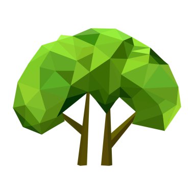 Soyut düşük polyester ağaç simgesi izole edildi. Geometrik çokgen stili. 3D düşük yalan makinesi. Biçimlendirilmiş tasarım ögesi. Poster, broşür, kapak, broşür için tasarım.