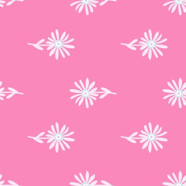 Dekoratif basit papatya çiçeği deseni. Basit, bitmeyen çiçek arkaplanı. Kumaş, tekstil baskısı, ambalaj ve kapak için stilize tasarım. Vektör illüstrasyonu