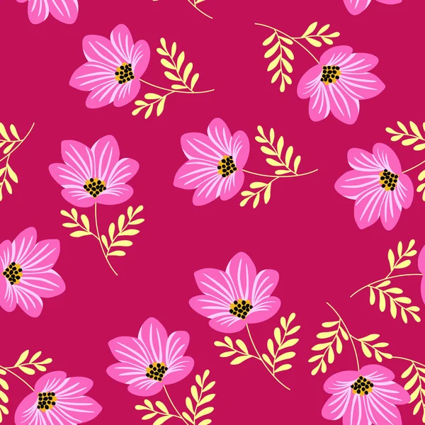 花型无缝图案 有趣的植物图解 摘要植物背景 简单的面料设计 纺织品印花 矢量说明 — 图库矢量图片