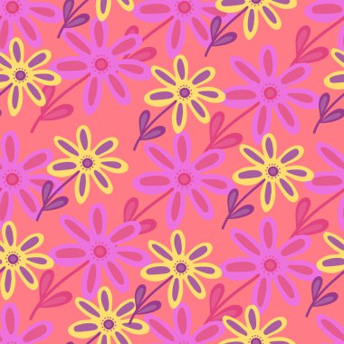 Elle çizilmiş çiçek duvar kağıdı. Sevimli çiçek desenli. Saf sanat tarzı. Kumaş, tekstil baskısı, ambalaj ve kapak için basit tasarım. Vektör illüstrasyonu