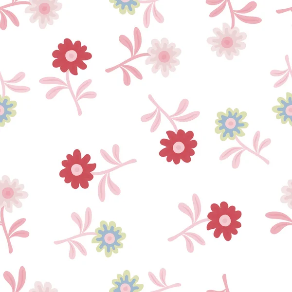 stock vector Cute flower seamless pattern in simple style. Hand drawn floral endless background. Stylized design for fabric, textile print, wrapping, cover. Vector illustration