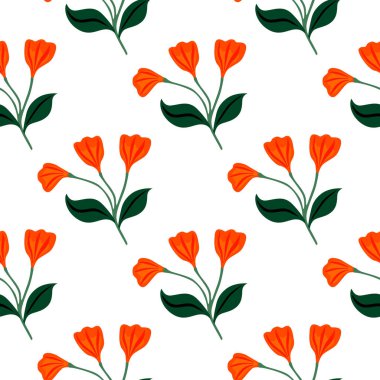 Basit çiçekli süs deseni. Şirin bir çiçek duvar kağıdı. Yaratıcı bitkiler sınırsız duvar kağıdı. Kumaş, tekstil baskısı, ambalaj, kapak tasarımı. Vektör illüstrasyonu