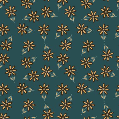 Elle çizilmiş çiçek duvar kağıdı. Sevimli çiçek desenli. Saf sanat tarzı. Kumaş, tekstil baskısı, ambalaj ve kapak için basit tasarım. Vektör illüstrasyonu