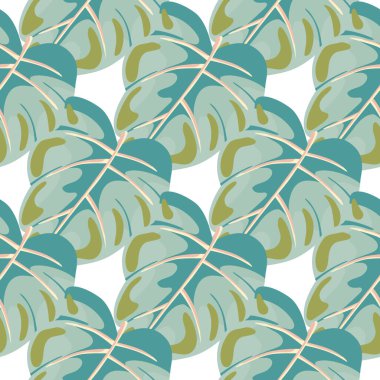 Stilize tropikal yapraklar pürüzsüz desen. Dekoratif yaprak arka planı. Modern egzotik orman bitkileri sınırsız duvar kağıdı. Hawaii yağmur ormanları çiçek arkaplanı. Vektör illüstrasyonu