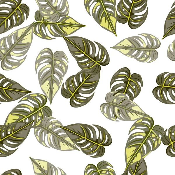 灌木叶无缝壁纸 装饰热带棕榈叶无缝图案 异型植物质感 植物的背景 面料设计 纺织品印花 矢量说明 — 图库矢量图片