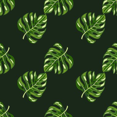 Stilize edilmiş canavar kusursuz bir iz bırakır. Yaprak arkaplan. Hawaii yağmur ormanları çiçek arkaplanı. Egzotik orman bitkileri sonsuz duvar kağıtları. Vektör illüstrasyonu