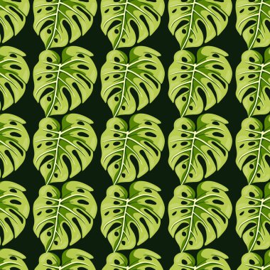 Dekoratif tropikal yaprak dikişsiz desen. Tarzlı egzotik yaprak arka planı. Modern orman bitkileri sınırsız duvar kağıdı. Yağmur ormanları çiçek arkaplanı. Vektör illüstrasyonu