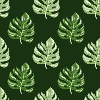 Stilize edilmiş canavar kusursuz bir iz bırakır. Yaprak arkaplan. Hawaii yağmur ormanları çiçek arkaplanı. Egzotik orman bitkileri sonsuz duvar kağıtları. Vektör illüstrasyonu