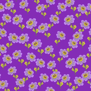 Basit bir papatya çiçeği deseni. Dekoratif saf botanik duvar kağıdı. Sevimli, stilize çiçek arka planı. Kumaş tasarımı, tekstil baskısı, ambalaj kağıdı, kapak için. Vektör illüstrasyonu