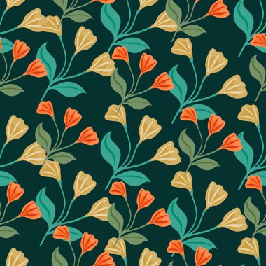 Basit çiçekli süs deseni. Şirin bir çiçek duvar kağıdı. Yaratıcı bitkiler sınırsız duvar kağıdı. Kumaş, tekstil baskısı, ambalaj, kapak tasarımı. Vektör illüstrasyonu