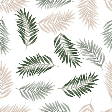 Soyut egzotik bitkilerin kusursuz desenleri. Tropik palmiye yaprakları deseni. Eğrelti otu yaprağı duvar kağıdı. Botanik doku. Çiçek arkaplan. Kumaş, tekstil baskısı, ambalaj, kapak tasarımı. Vektör illüstrasyonu