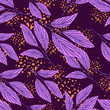 Organik basit bir şekilde pürüzsüz bir desen bırakır. Botanik geçmişi. Dekoratif orman yaprağı duvar kağıdı. Kumaş tasarımı, tekstil baskısı, ambalaj kağıdı, kapak için. Vektör illüstrasyonu