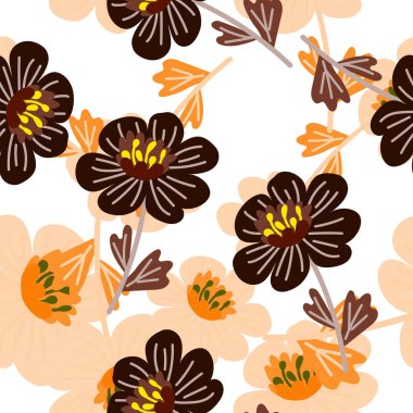 Basit bir papatya çiçeği deseni. Dekoratif saf botanik duvar kağıdı. Sevimli, stilize çiçek arka planı. Kumaş tasarımı, tekstil baskısı, ambalaj kağıdı, kapak için. Vektör illüstrasyonu