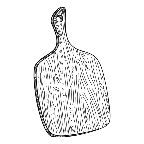 Tagliere Legno Disegnato Mano Isolato Bianco Utensili Cucina Schizzo Stile — Vettoriale Stock