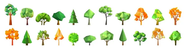 Set Abstract Low Poly Tree Icon Geometric Polygonal Style Low — Stock Vector