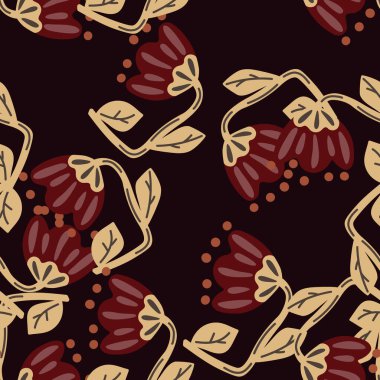 Çağdaş çiçek pürüzsüz desen. Sevimli, stilize çiçek arka planı. Dekoratif saf botanik duvar kağıdı. Kumaş tasarımı, tekstil baskısı, ambalaj kağıdı, kapak için. Vektör illüstrasyonu
