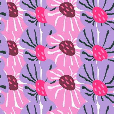 Çağdaş, büyük tomurcuk çiçeği pürüzsüz deseni. Sevimli, stilize çiçek arka planı. Kumaş tasarımı, tekstil baskısı, ambalaj kağıdı, kapak için. Vektör illüstrasyonu