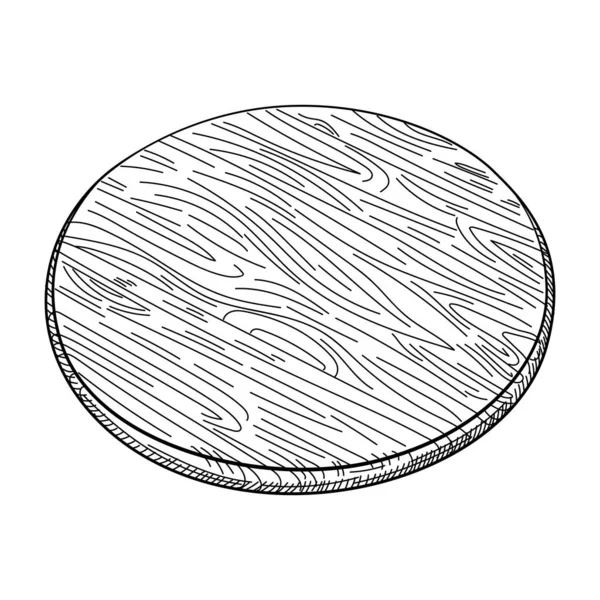 Tagliere Rotondo Disegnato Mano Legno Isolato Bianco Tavola Pizza Utensili — Vettoriale Stock
