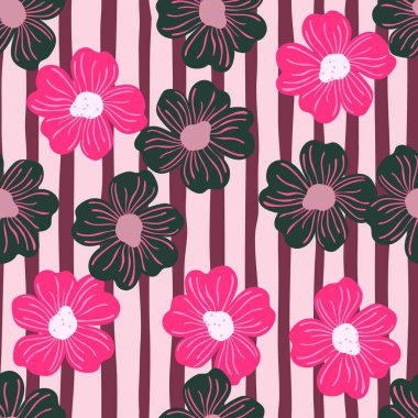 Büyük tomurcuk papatya çiçeği pürüzsüz deseni basit bir şekilde. Sevimli, stilize çiçek arka planı. Kumaş tasarımı, tekstil baskısı, ambalaj kağıdı, kapak için. Vektör illüstrasyonu