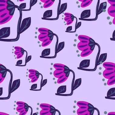 Çağdaş çiçek pürüzsüz desen. Sevimli, stilize çiçek arka planı. Dekoratif saf botanik duvar kağıdı. Kumaş tasarımı, tekstil baskısı, ambalaj kağıdı, kapak için. Vektör illüstrasyonu