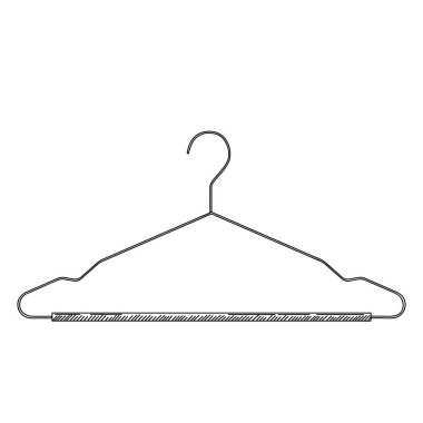 Eski usul oymalı metal elbise askısı. Palto askısı çizimi. Ön manzara. Beyaz arka planda izole edilmiş. Vektör illüstrasyonu