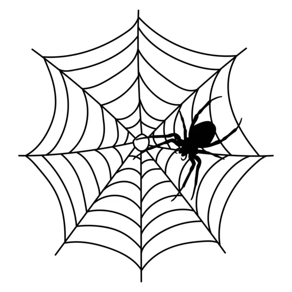 Ijesztő Fekete Pókháló Elszigetelt Fehér Kísérteties Halloween Dekoráció Vázold Fel — Stock Vector