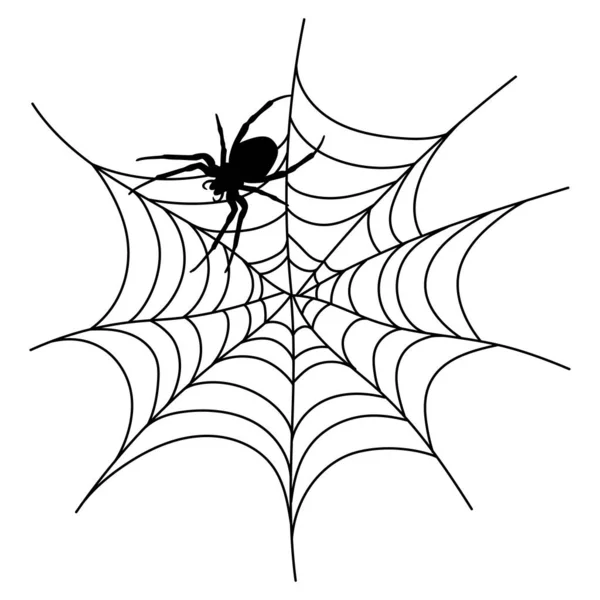 Beyazda Izole Edilmiş Korkunç Siyah Örümcek Ağı Korkunç Cadılar Bayramı Vektör Grafikler