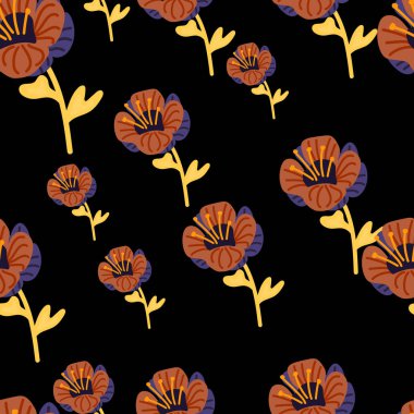 Basit bir şekilde biçimlendirilmiş, dikişsiz çiçek deseni. Soyut çiçek arkaplanı. Kumaş tasarımı, tekstil baskısı, ambalaj kağıdı, kapak için. Vektör illüstrasyonu