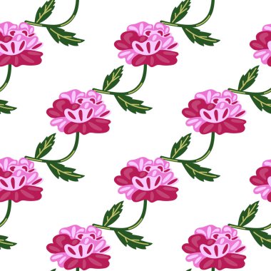 Sevimli çiçek desenli. El çizimi, bitmeyen çiçek arkaplanı. Kumaş, tekstil baskısı, ambalaj ve kapak için stilize tasarım. Vektör illüstrasyonu