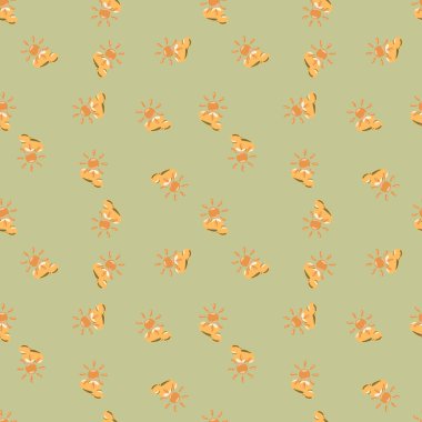 Karalama tarzında kusursuz bir güneş deseni. Kumaş tasarımı, tekstil baskısı, ambalaj, kapak için basit dekoratif zemin. Vektör illüstrasyonu.