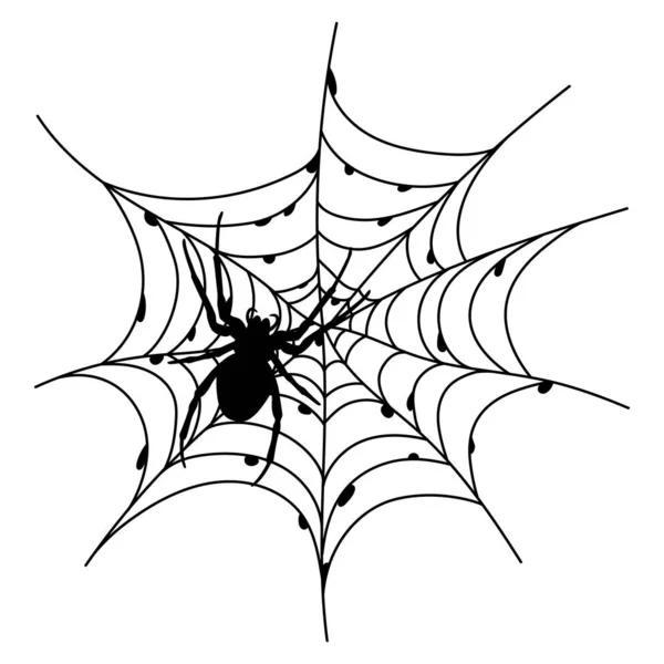 Ijesztő Fekete Pókháló Elszigetelt Fehér Kísérteties Halloween Dekoráció Vázold Fel — Stock Vector