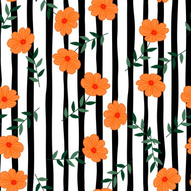 Basit biçimlendirilmiş, dikişsiz çiçek deseni. Dekoratif saf botanik arka planı. Kumaş tasarımı, tekstil baskısı, ambalaj kağıdı, kapak için. Vektör illüstrasyonu