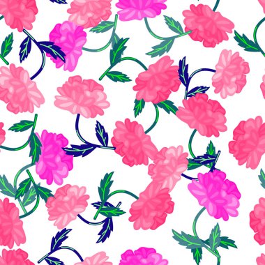 Sevimli retro çiçek pürüzsüz desen. El çizimi, bitmeyen çiçek arkaplanı. Kumaş, tekstil baskısı, ambalaj ve kapak için stilize tasarım. Vektör illüstrasyonu