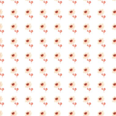 Basit bir papatya çiçeği deseni. Dekoratif saf botanik duvar kağıdı. Sevimli, stilize çiçek arka planı. Kumaş tasarımı, tekstil baskısı, ambalaj kağıdı, kapak için. Vektör illüstrasyonu