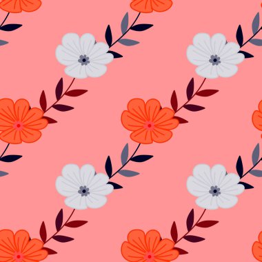 Basit biçimlendirilmiş, dikişsiz çiçek deseni. Dekoratif saf botanik arka planı. Kumaş tasarımı, tekstil baskısı, ambalaj kağıdı, kapak için. Vektör illüstrasyonu