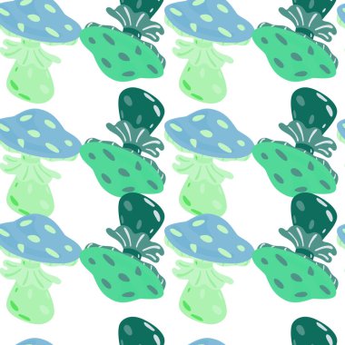 Sihirli, pürüzsüz, uçucu, pürüzsüz desen. Yaratıcı mantarlar siluetler duvar kağıtları. Kumaş tasarımı, tekstil baskısı, ambalaj kağıdı, kapak için. Vektör illüstrasyonu