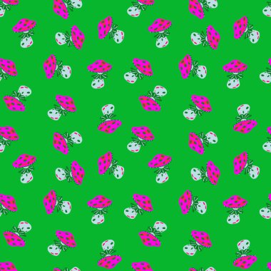 Sihirli, pürüzsüz, uçucu, pürüzsüz desen. Yaratıcı mantarlar siluetler duvar kağıtları. Kumaş tasarımı, tekstil baskısı, ambalaj kağıdı, kapak için. Vektör illüstrasyonu