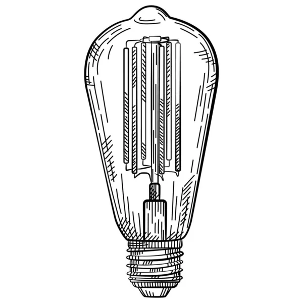 Lampadina Disegnata Mano Stile Vintage Inciso Schizzo Lampada Elettrica Isolato — Vettoriale Stock