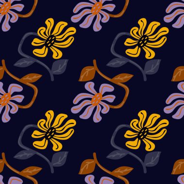 Dekoratif retro, soyut, dikişsiz desen. Klasik stilize çiçek arka planı. Kumaş tasarımı, tekstil baskısı, ambalaj kağıdı, kapak için. Vektör illüstrasyonu