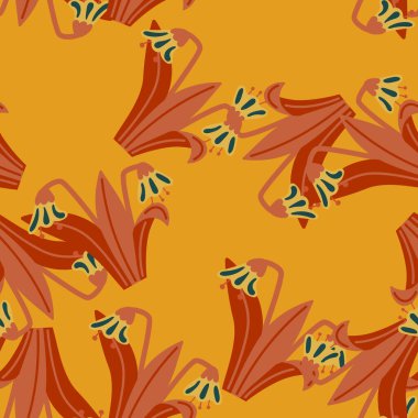 Çan çiçekleri ve yapraklar pürüzsüz desen. Lily Botanik Duvar Kağıdı. Tekstil baskısı, ambalaj kağıdı ve kapak için klasik bahar çiçeği. Yaz bahçesi tasarımı. Vektör illüstrasyonu