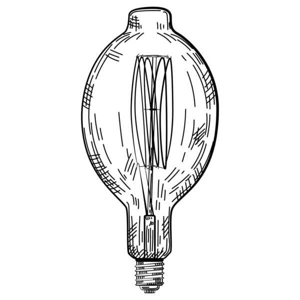 Hand Drawn Light Bulb Vintage Engraved Style Electric Lamp Sketch — Stock Vector