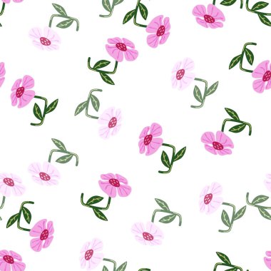 Çağdaş, şirin, biçimlendirilmiş, kusursuz desenler. Dekoratif saf botanik duvar kağıdı. Kumaş tasarımı, tekstil baskısı, ambalaj kağıdı, kapak için. Vektör illüstrasyonu