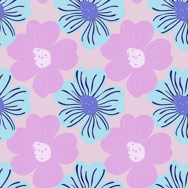 Große Knospe Kamillenblüte Nahtloses Muster Einfachem Stil Nette Stilisierte Blumen — Stockvektor