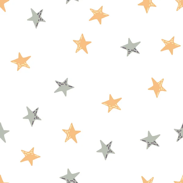 Симпатичные Звезды Бесшовный Узор Стиле Каракули Обои Созвездия Дизайн Ткани — стоковый вектор