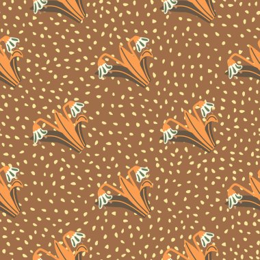 Çan çiçekleri ve yapraklar pürüzsüz desen. Lily Botanik Duvar Kağıdı. Tekstil baskısı, ambalaj kağıdı ve kapak için klasik bahar çiçeği. Yaz bahçesi tasarımı. Vektör illüstrasyonu