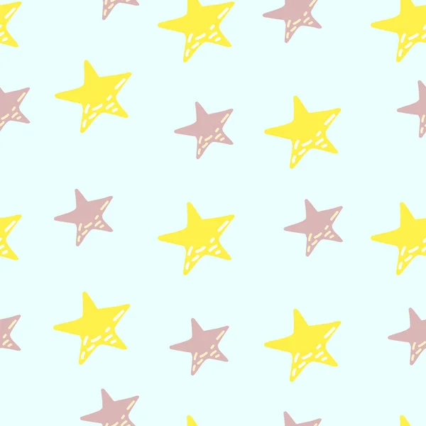 可愛い星のシームレスなパターンでドアスタイル コンステレーション壁紙 テキスタイルプリント 包装紙 子供っぽい織物のためのデザイン ベクターイラスト — ストックベクタ
