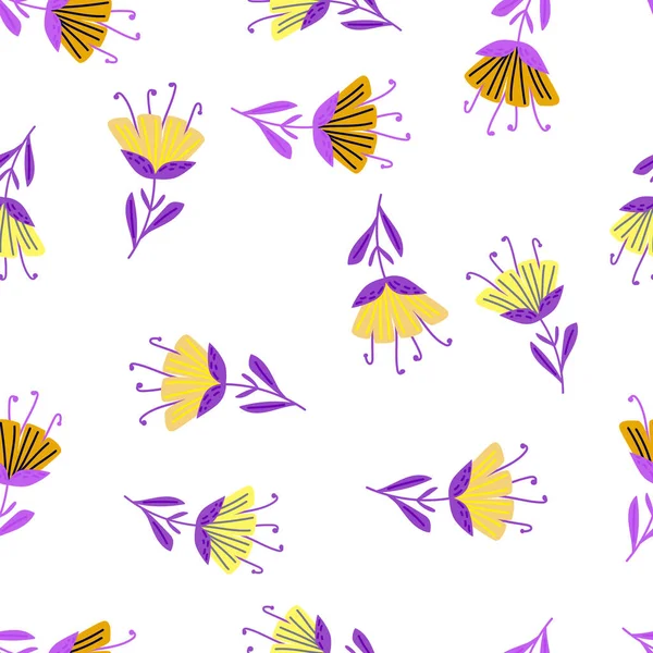 当代花卉无缝图案 可爱的花纹墙纸 装饰天真的植物背景 面料设计 纺织品印花 包装纸 矢量说明 — 图库矢量图片