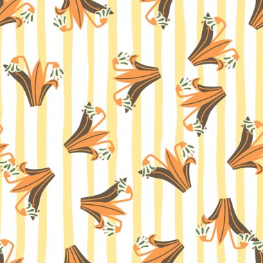 Çan çiçekleri ve yapraklar pürüzsüz desen. Lily Botanik Duvar Kağıdı. Tekstil baskısı, ambalaj kağıdı ve kapak için klasik bahar çiçeği. Yaz bahçesi tasarımı.